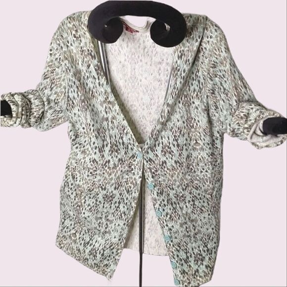 Merona Snakeskin Print Green/Grey Stretch V Neck Cardigan size S - Picture 1 of 9